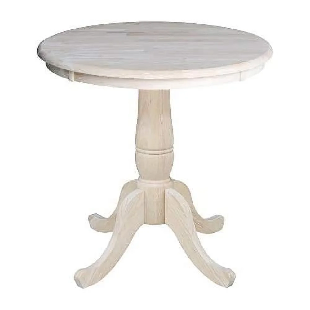 Unfinished Natural Wood Dining Table For 2 People, Small Foldable Drop Leaf Round Table With Pedestal Leg For Kitchen
