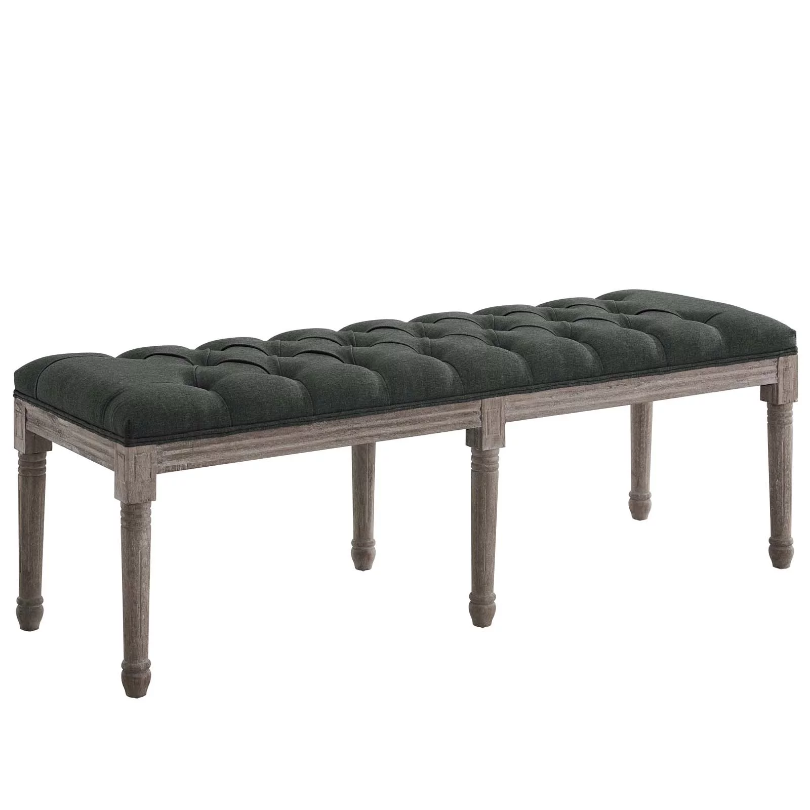 Modway Province French Vintage Upholstered Fabric Bench, Gray