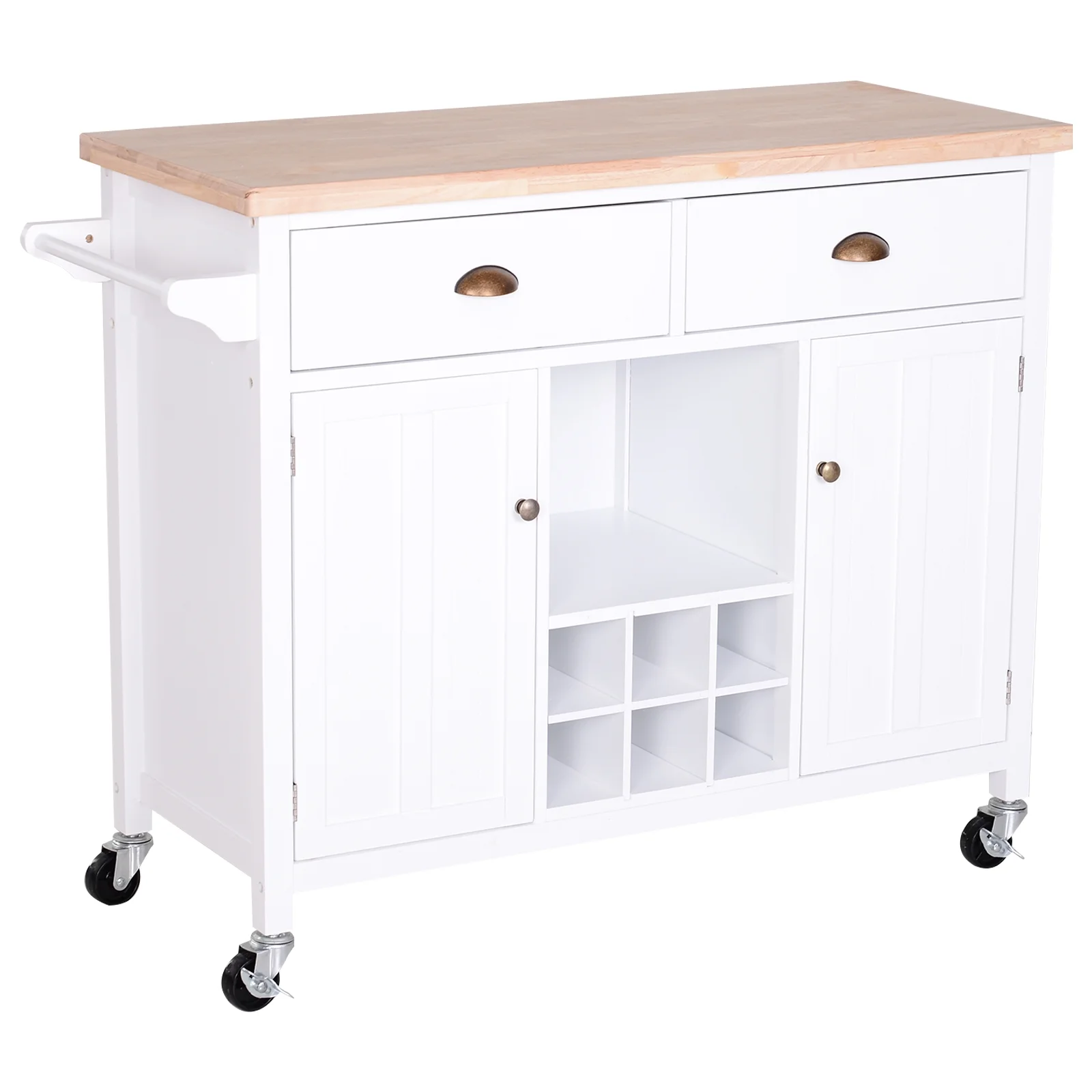 HOMCOM Kitchen Storage Trolley Cart Rolling Island Cabinet Wine Rack Drawer