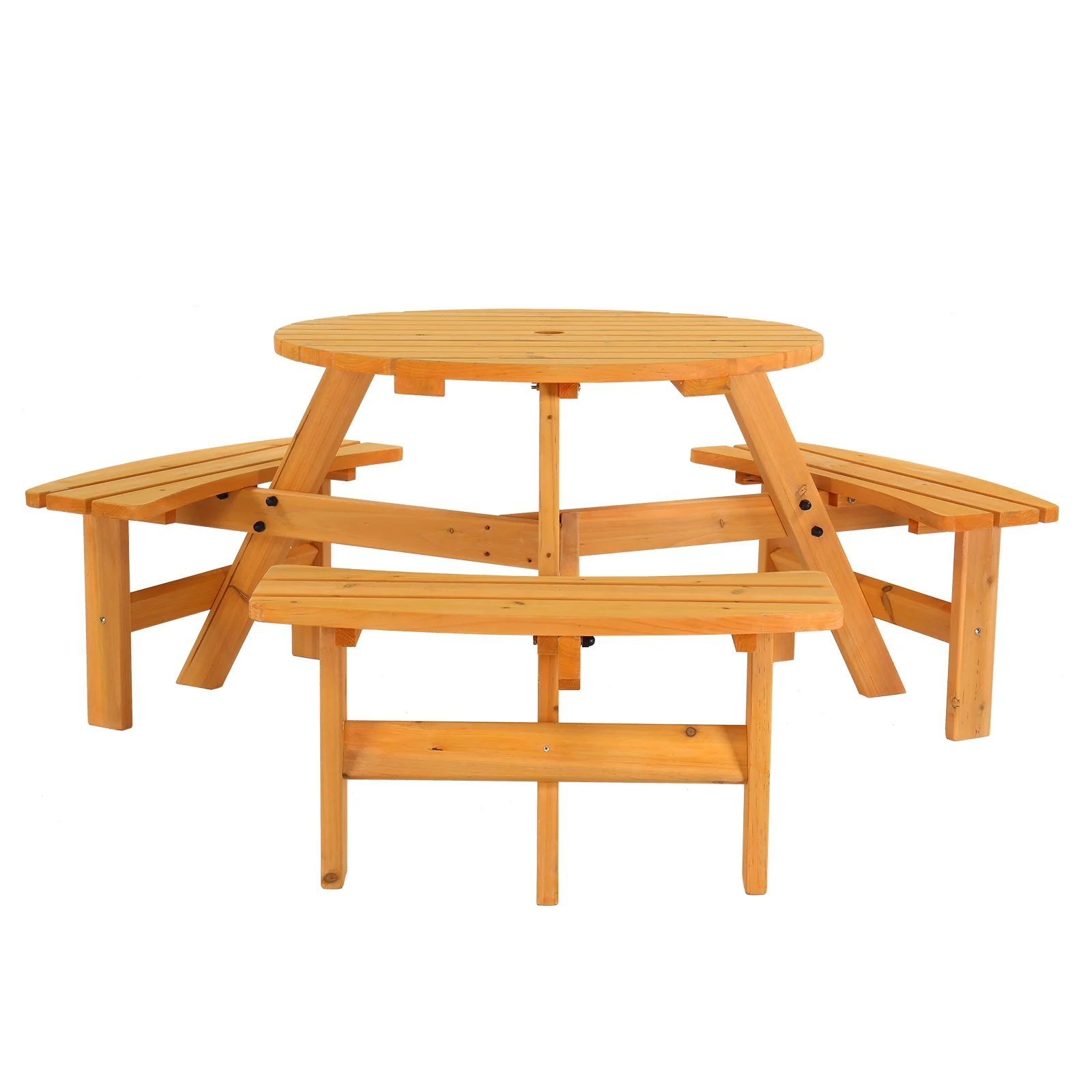 Circular Wooden Picnic Table Set for 6 with Built-In Benches, Ideal for Outdoor Porch Patio Garden Dining