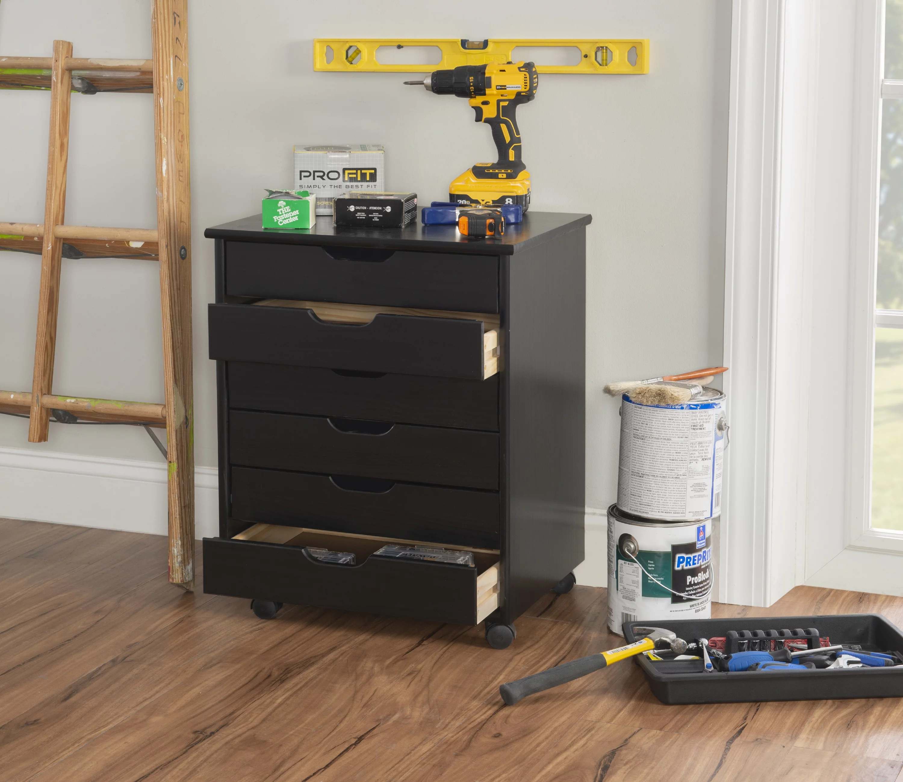 Linon Cary 6-rawer Wide Rolling Storage Cart, Black