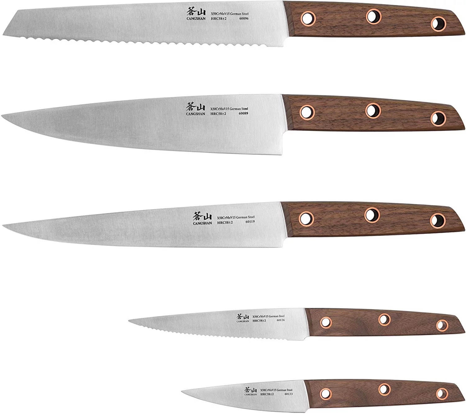 Cangshan W Series 59960 6 Piece German Steel Knife Block Set, Walnut