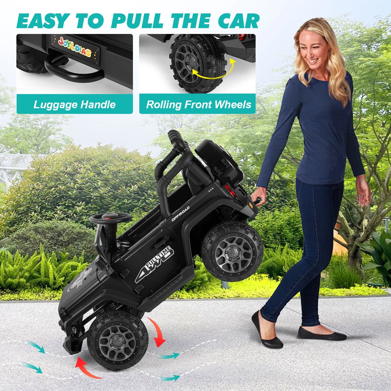 12V Kids Ride On Truck Electric Car with DIY Stickers, Bluetooth, Remote Control, MP3 Player, LED Lights (Black)