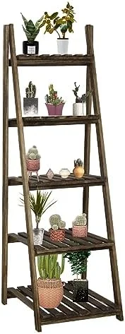 HVSDIMO NO  TAG 3 Tier Ladder   Wood -Shaped Bookshelves Ladder Bookcase Decorative Leaning Ladder   Plant Display   Rack for Living Room  Home  Office  Kitchen  Bedroom  Balcony