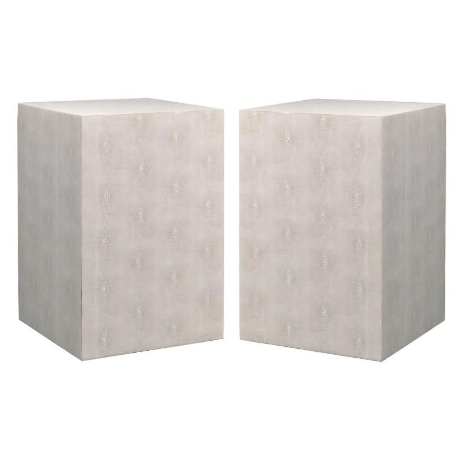 Home Square Square Faux Shagreen and Wood Side Table in Ivory - Set of 2