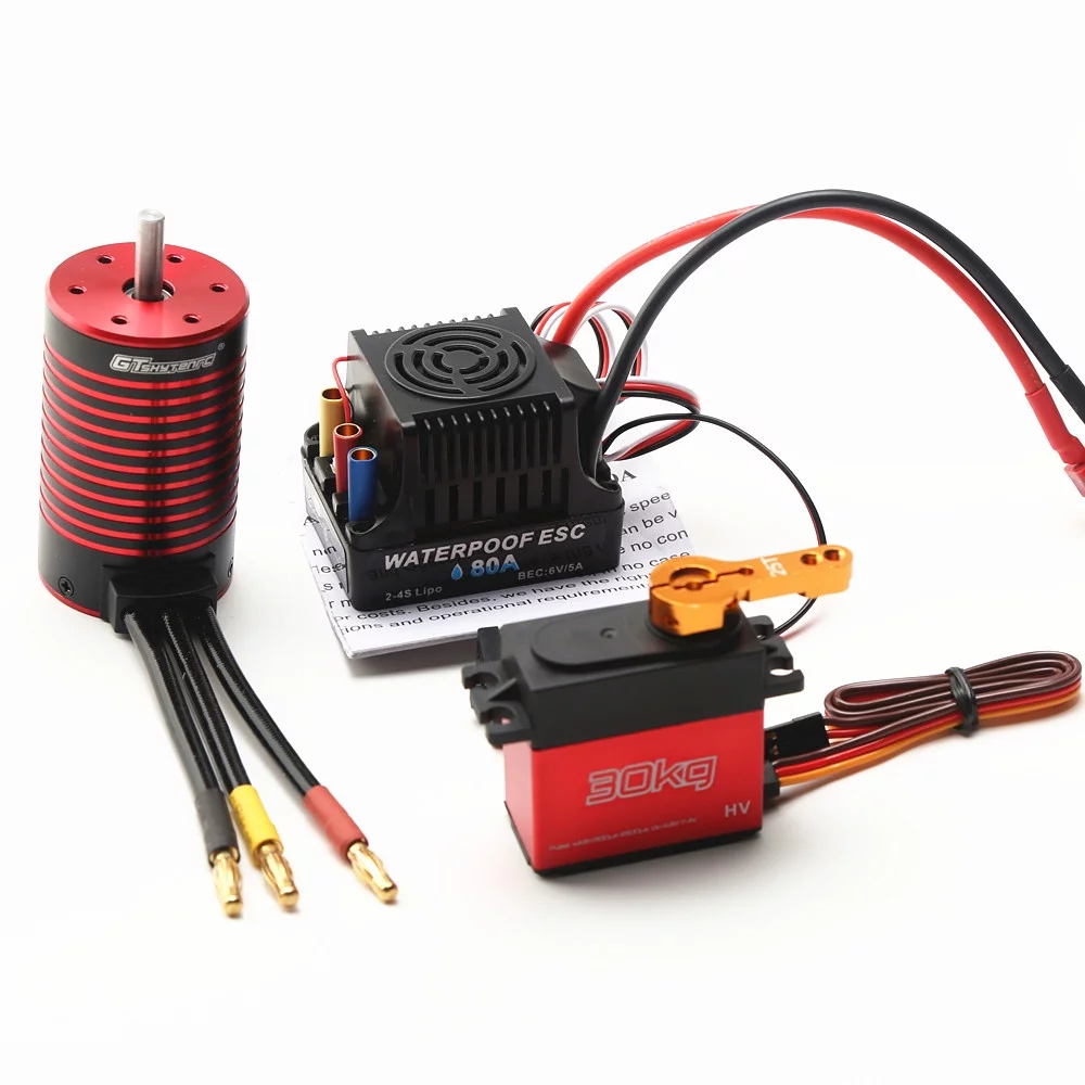 GTSKYTENRC Waterproof 3660 Brushless Motor 3800KV with 80A Brushless ESC with 30KG Servos for Trax4 Remote Control Car 1/8/1/10 Tamiya