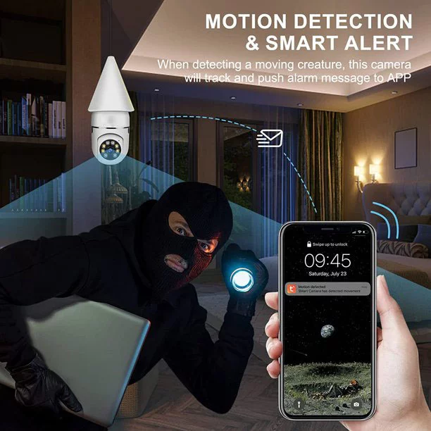 Light Bulb Camera, 3.0MP Wireless 2.4 GHz WiFi Security Camera, Tuya App, 360 PTZ Night Vision, Human Motion Detection & Alarm