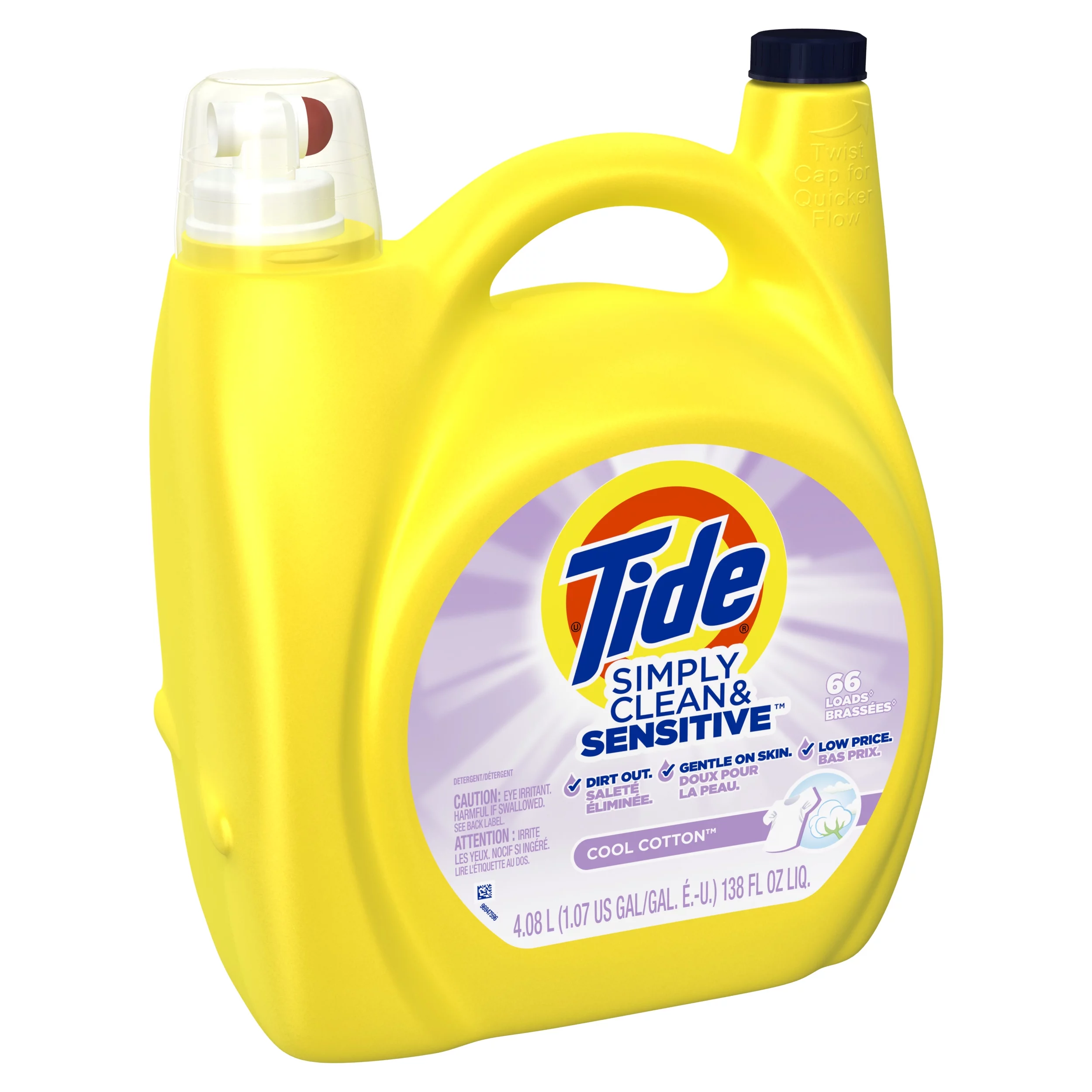 Tide Simply Cotton Cool HE, 66 Loads Liquid Laundry Detergent, 138 fl oz