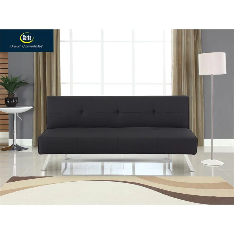 Serta Sloan Dream Lift Convertible Sofa in Tufted Black Fabric