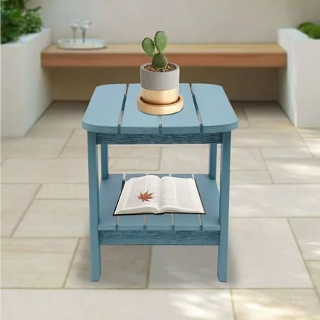 Lake Blue Outdoor Side Table Rectangle Two-Tier Backyard Side Table 48*38*46cm