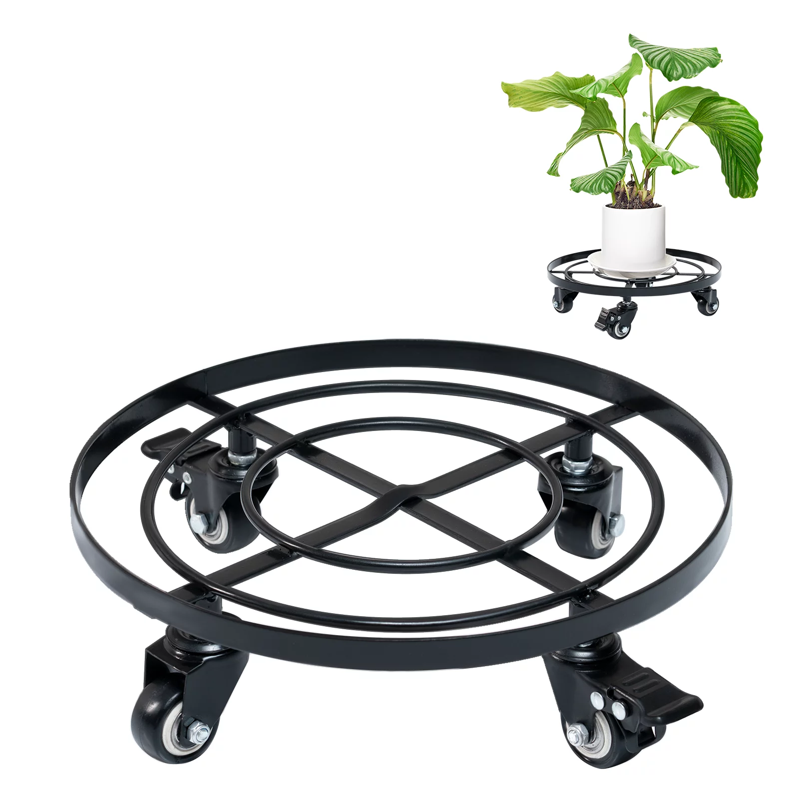 Idzo Square Wood Plant Caddy with Wheels 14 Inch, Set of 2 Acacia Hardwood Plant Dolly - Plant Stand wit