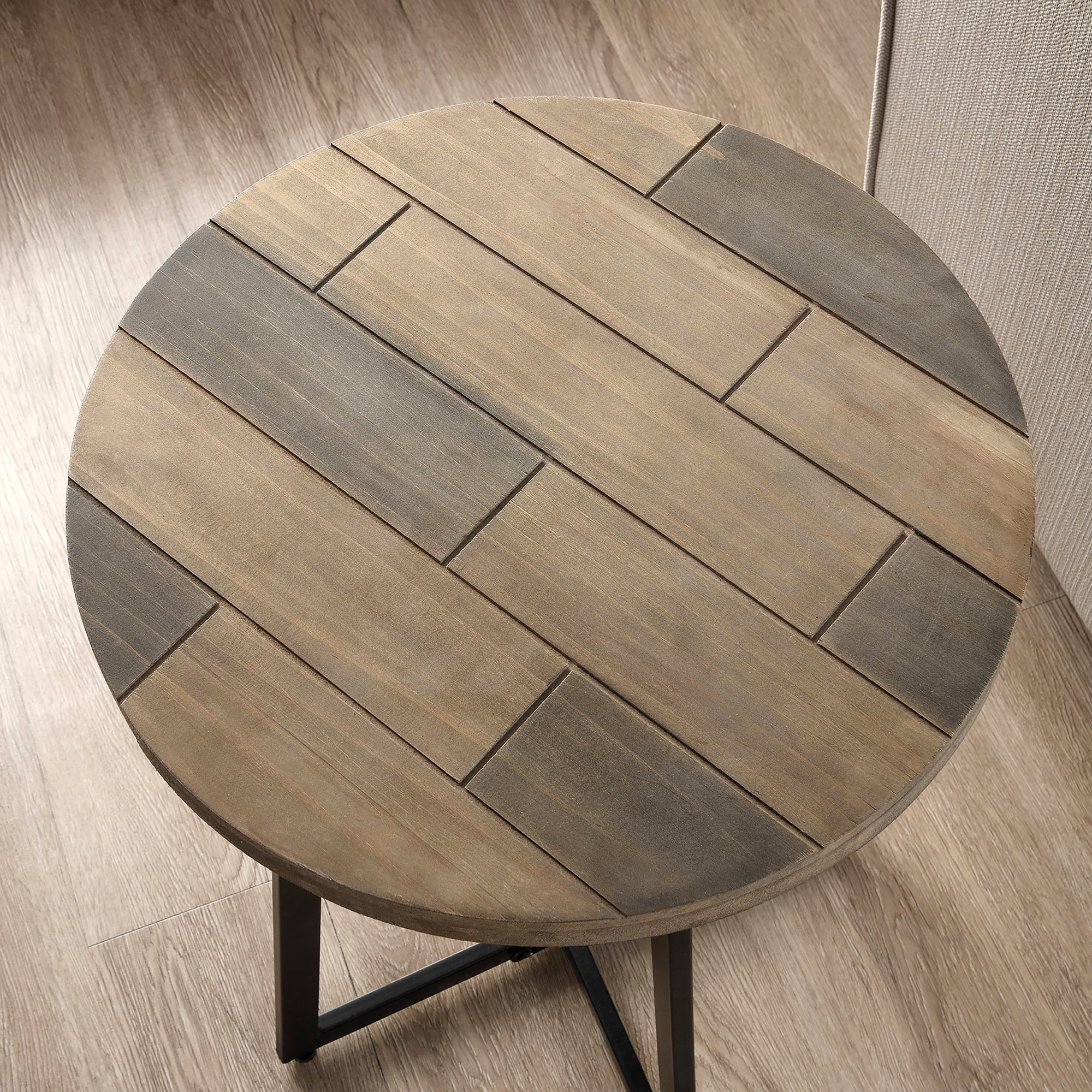 FirsTime & Co. Brown Miles Shiplap End Table, Farmhouse, Painted, Round, Metal, 16 x 16 x 22 in