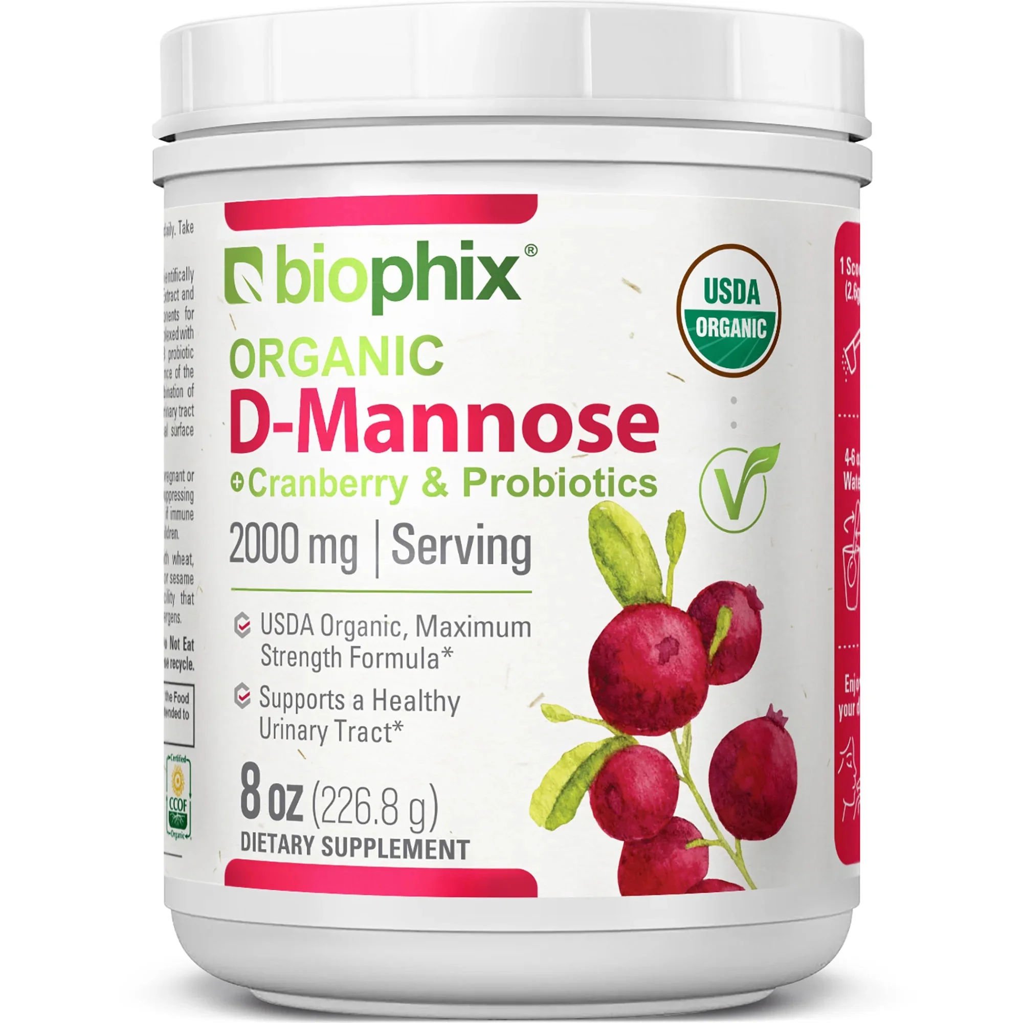 biophix Organic D-Mannose Plus Cranberry  Probiotics 8 oz 226.8 g
