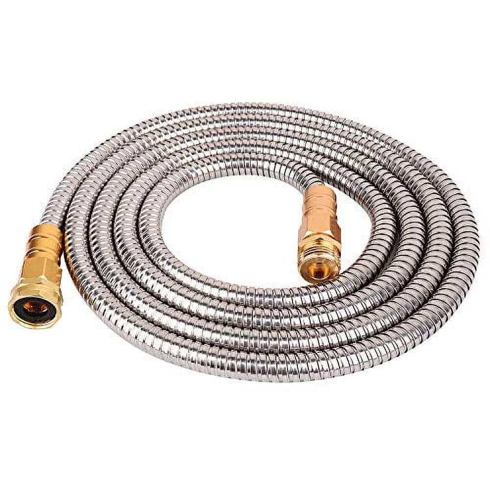 VERAGREEN Stainless Steel Metal Garden Hose 304 Stainless Steel Water Hose with Solid Metal Fittings and Newest Spray Nozzle, Lightweight, Kink Free, Durable and Easy to Store (10FT)