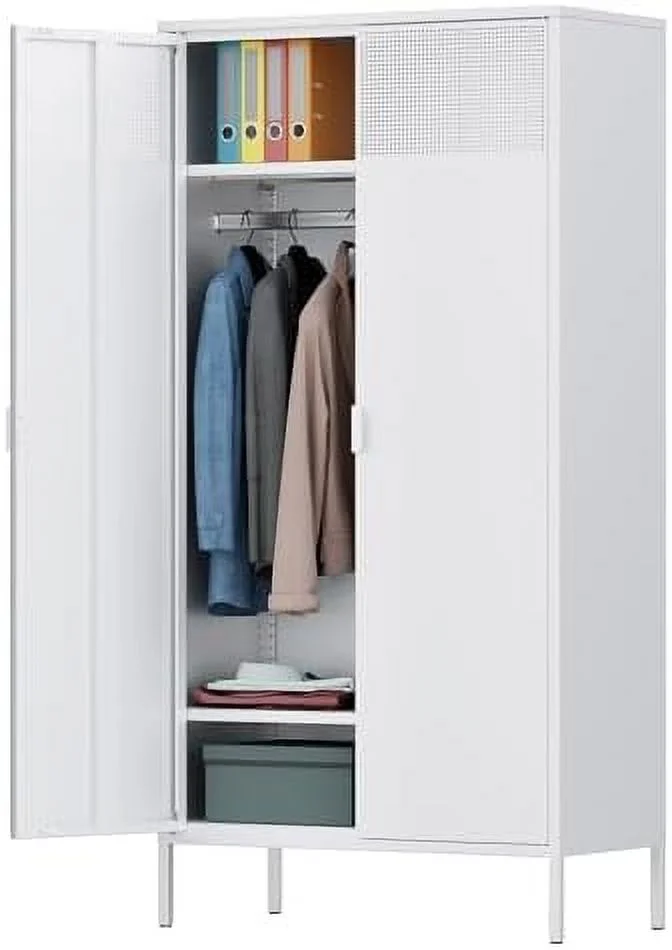 SQFHV Dark Blue Mesh Doors Metal  Cabinet  Small Metal Office  Cabinet with 2 Adjustable Shelves  Steel Accent Locker  Cabinet for Home  Office  Living Room  Hallway