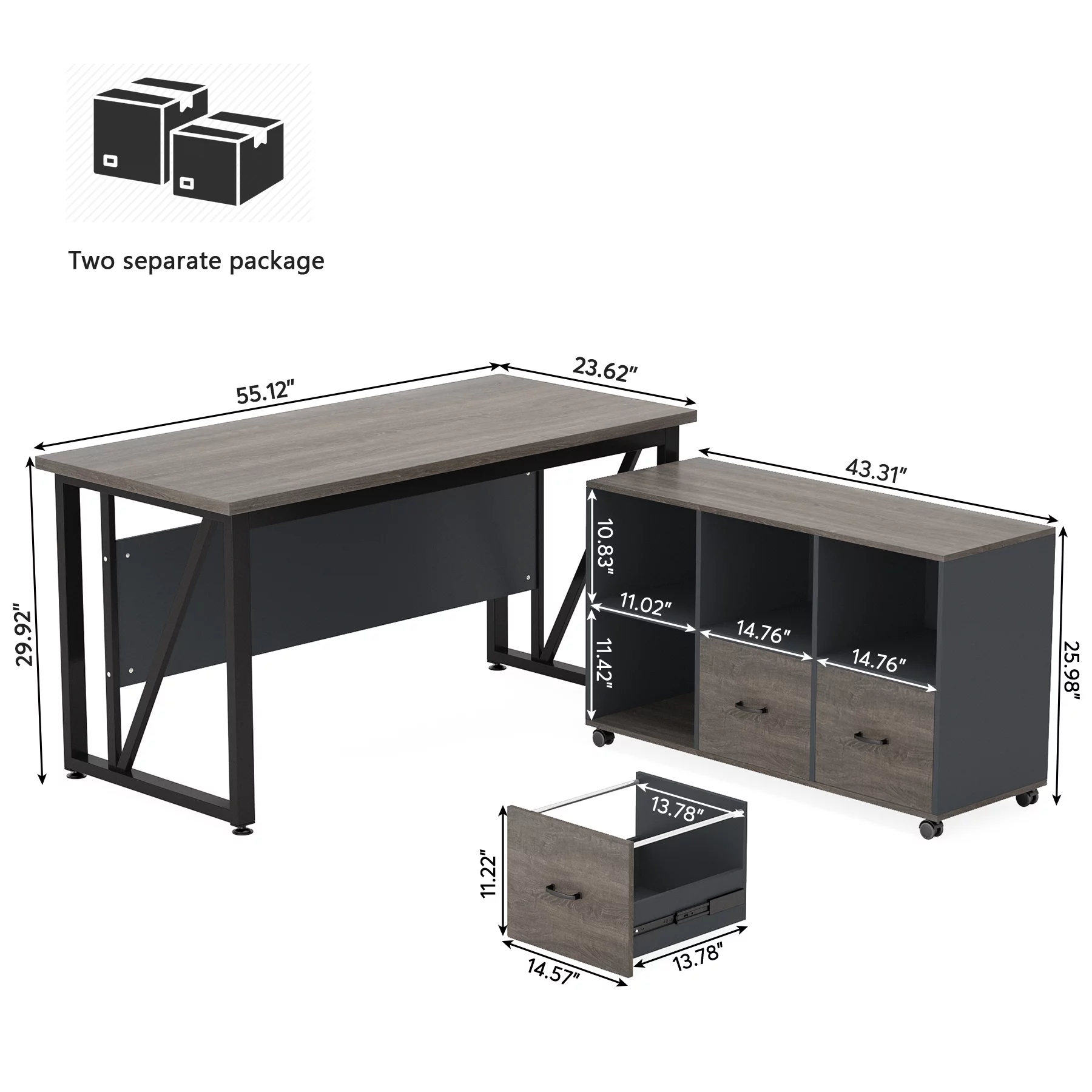 Tribesigns L-Shaped Desk, 55 inch Executive Desk with File Cabinet, Drawers and Shelves