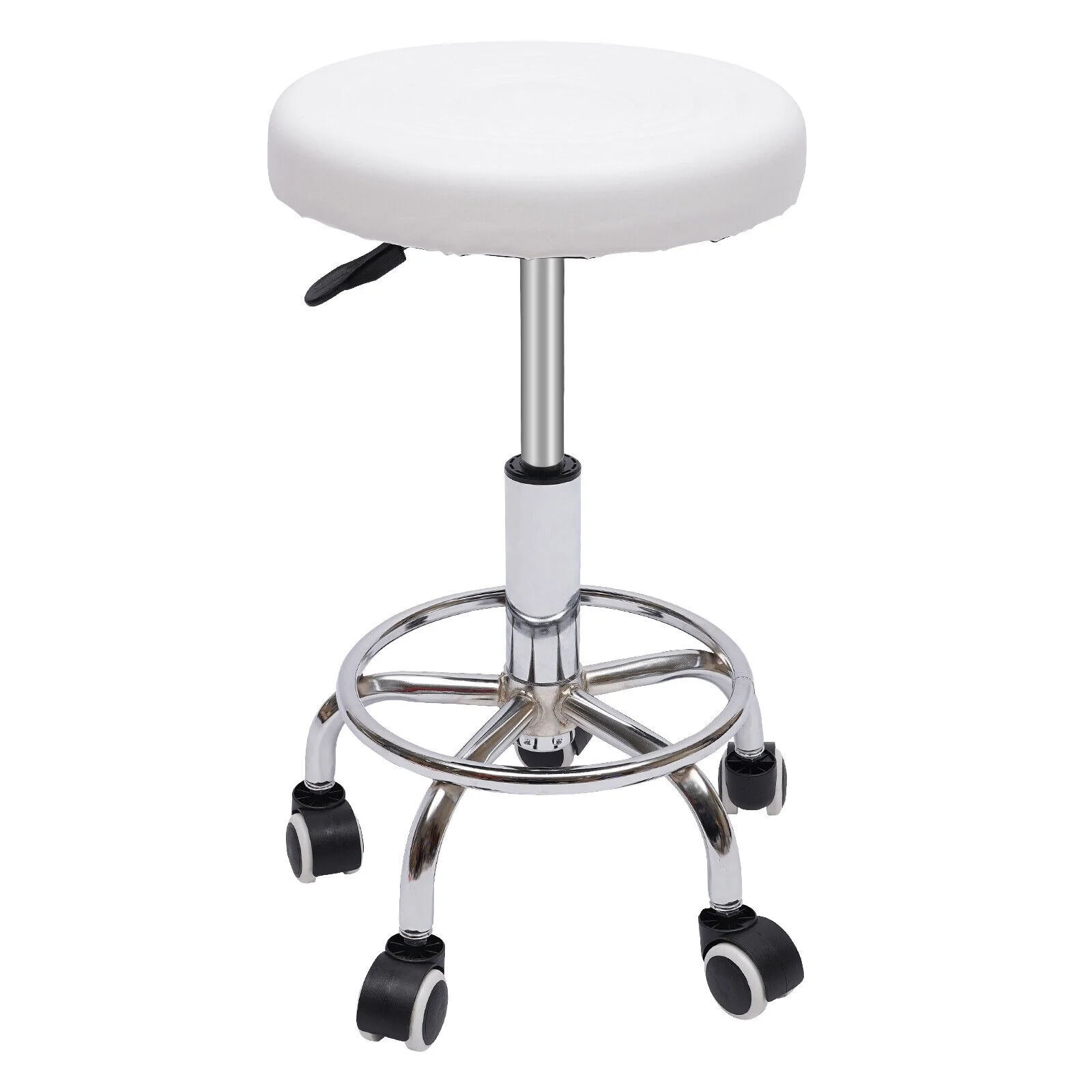 Round White Height Adjustable Rolling Swivel Salon Stool for Hair Salon Bar Office Use