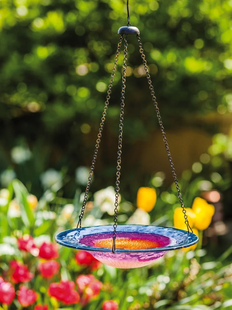 Evergreen Sunrise Hanging Glass Birdbath