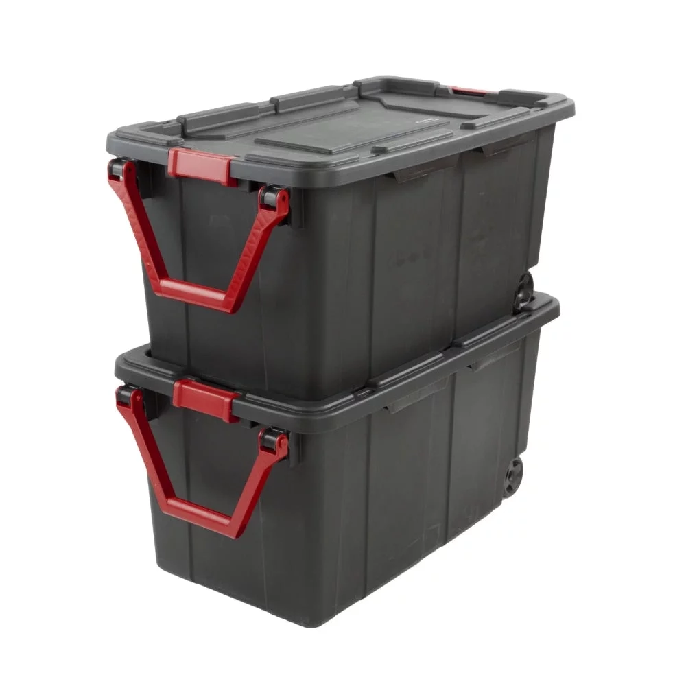 Sterilite 40 Gallon Wheeled Industrial Tote Plastic, Black, Set of 2