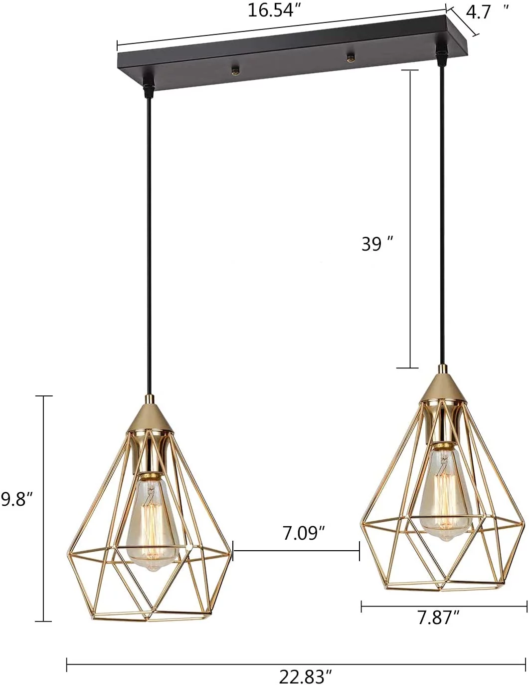 MONIPA Modern Simple Height Adjustable Champagne Gold Indoor Island Chandelier Metal Suspension Ceiling Lamp Suitable for Kitchen Island Cabinet Restaurant Bar (2 Lights)