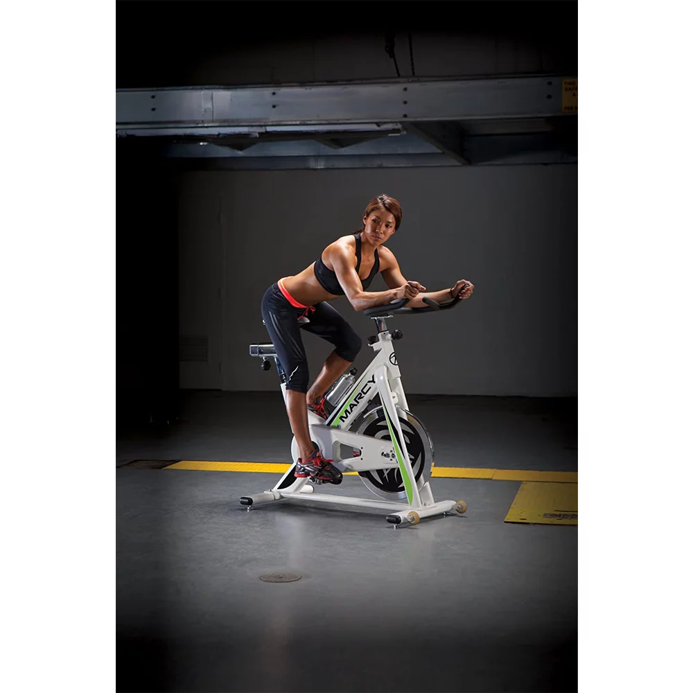 Marcy NSP-122 Deluxe Club Revolution Cycle - White/Green Bundle with Sealy Personal Deep Tissue Muscle Massager and Bonus Fitness & Wellness Suite