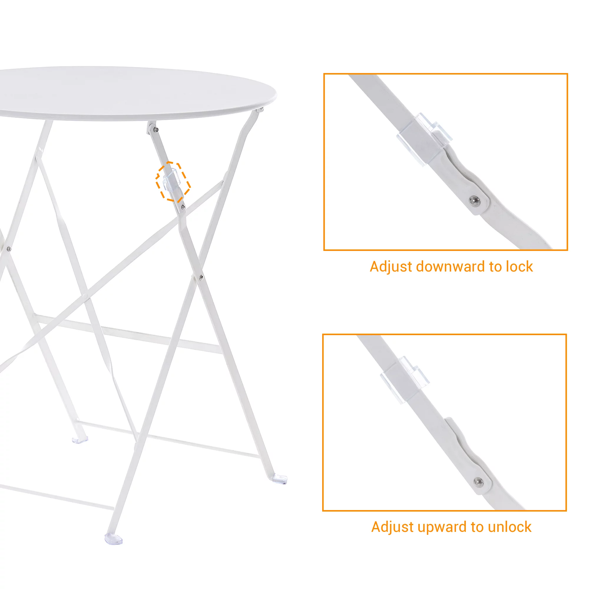 Sonerlic 3Pcs Foldable Outdoor Bistro Steel Patio Chairs with a Table, White