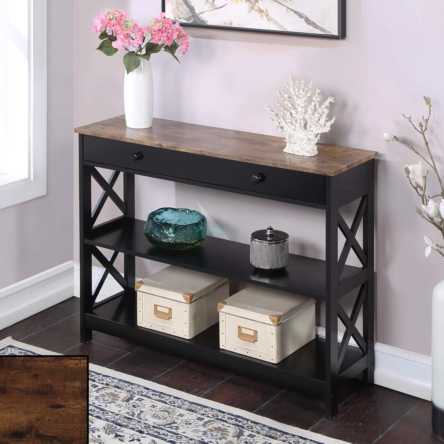 HomeStock Southwestern Sanctuary 1 Drawer Console Table With Shelves