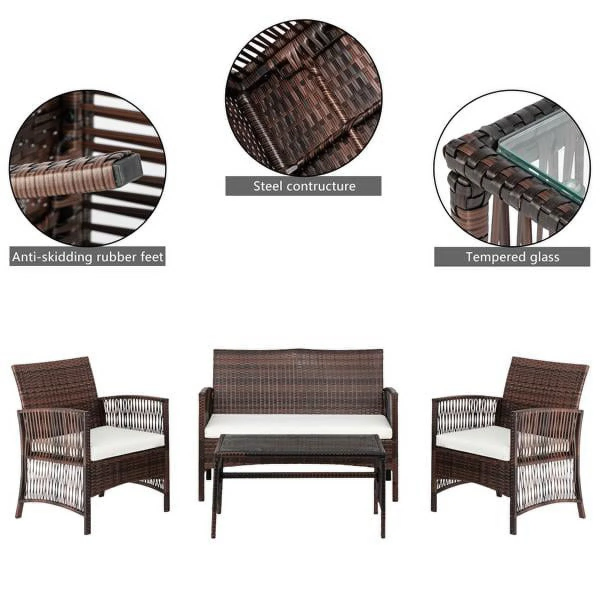 Hot Sale 4pcs 1 Double Seat 2 Single Seat 1 Coffee Table Armrest Hollow Knit Combination Sofa Brown Gradient