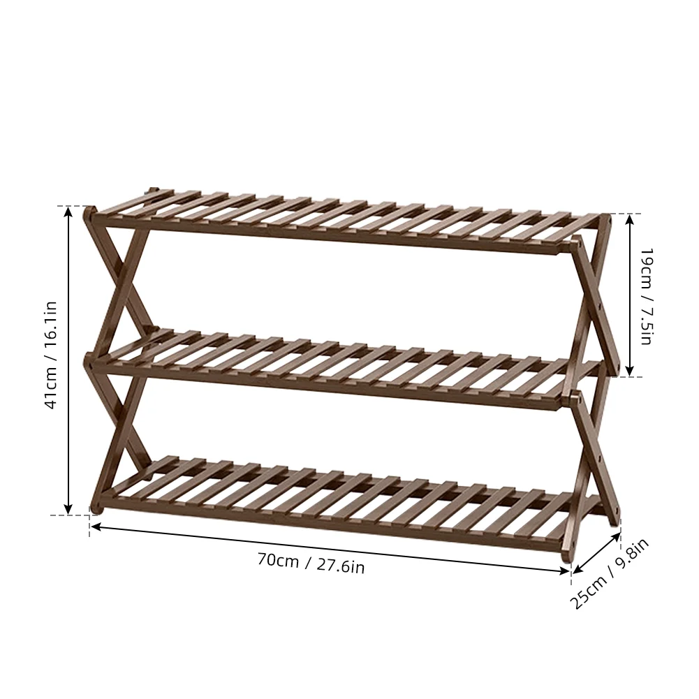 Pinnaco Solid Bamboo Shoe Rack Foldable Shoe Organizer 3-Tier for Hallway Entryway Closet