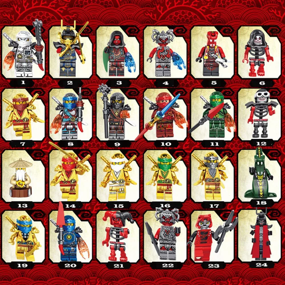 Ninjago 24 Minifigures Set Serpentine Kai Jay Sensei Wu Master Custom Building Blocks Toys