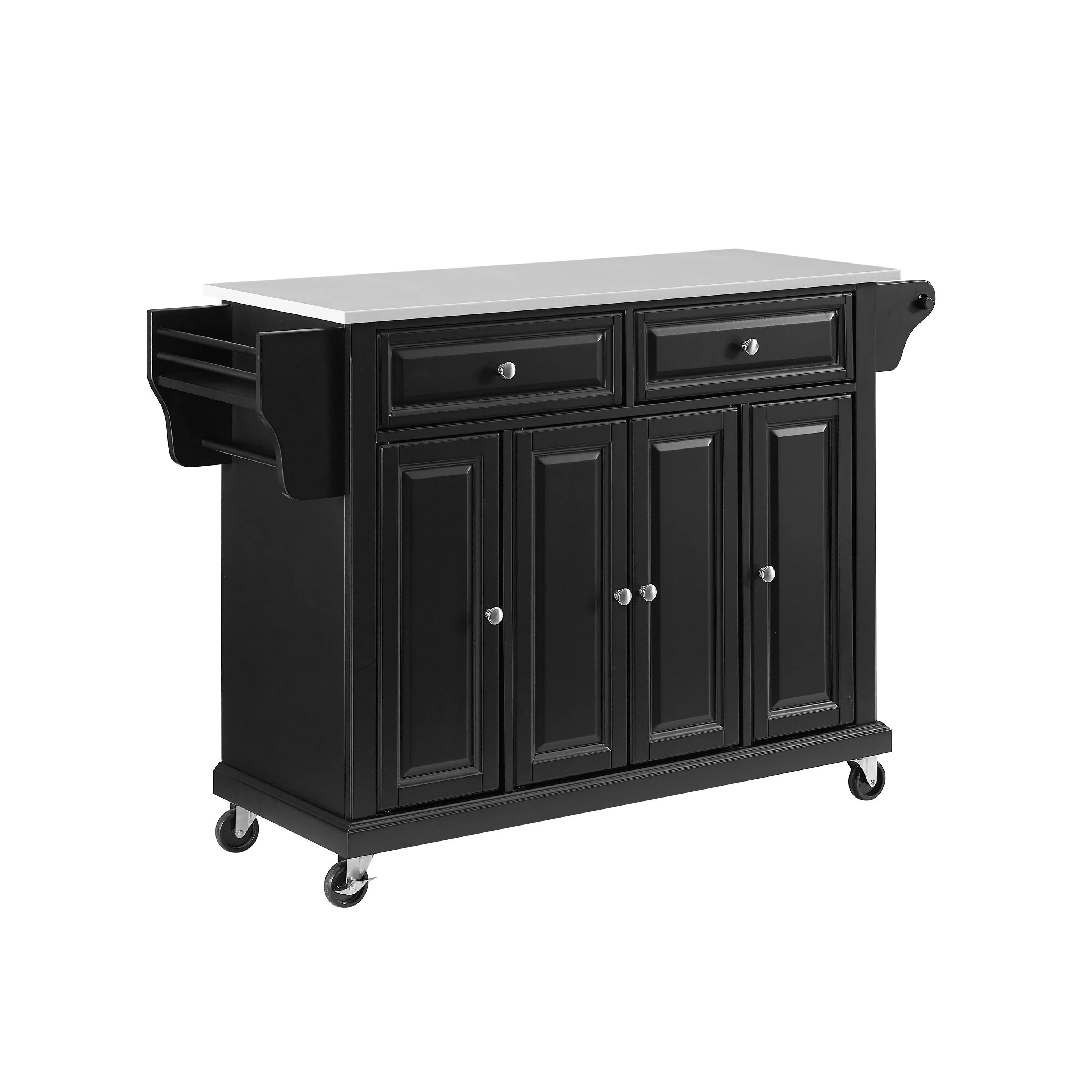 Crosley Furniture Wood Granite Top Kitchen Cart in Black/White