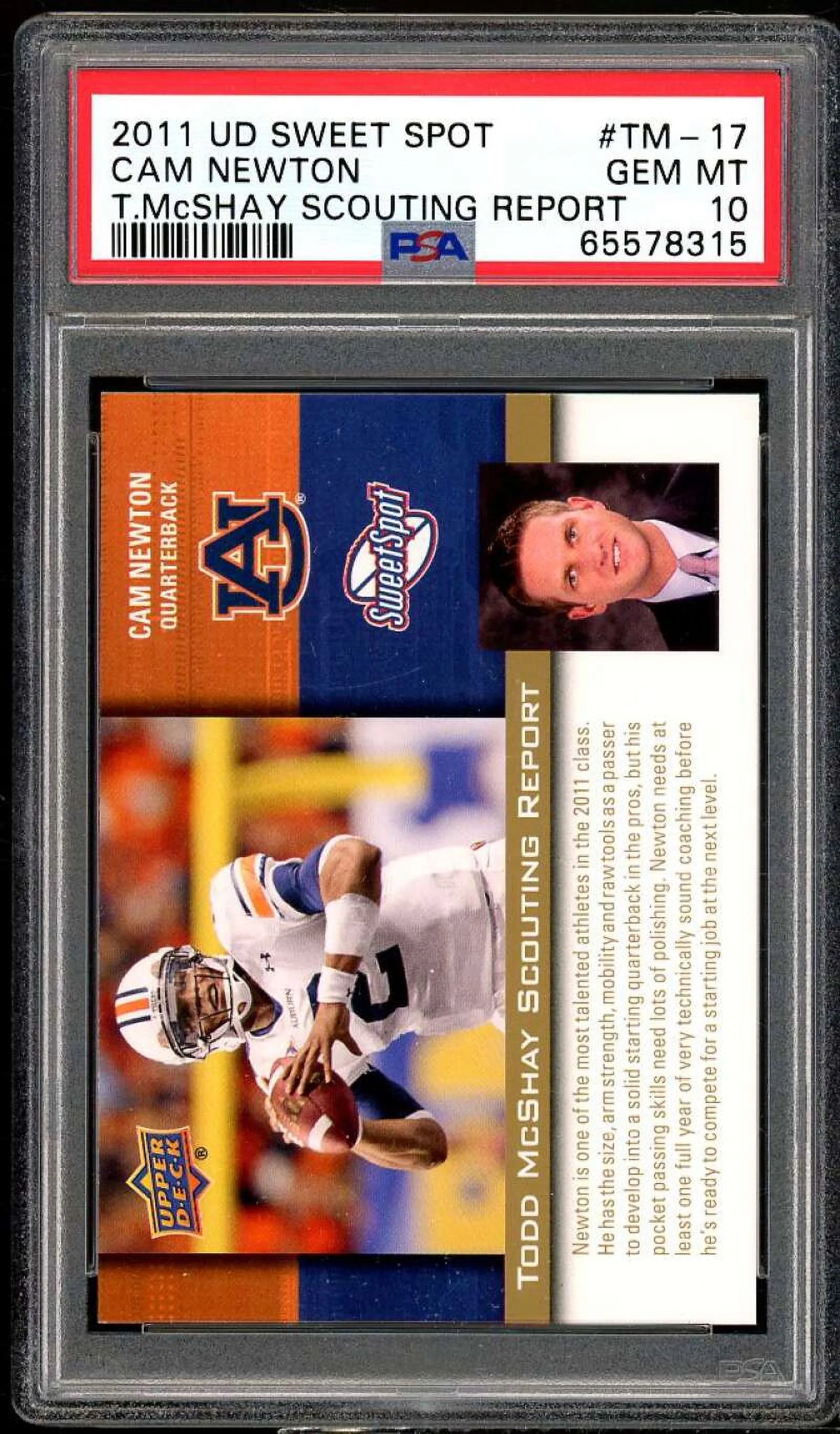 Cam Newton Rookie Card 2011 UD Sweet Spot McShay Scouting Report #TM-17 PSA 10