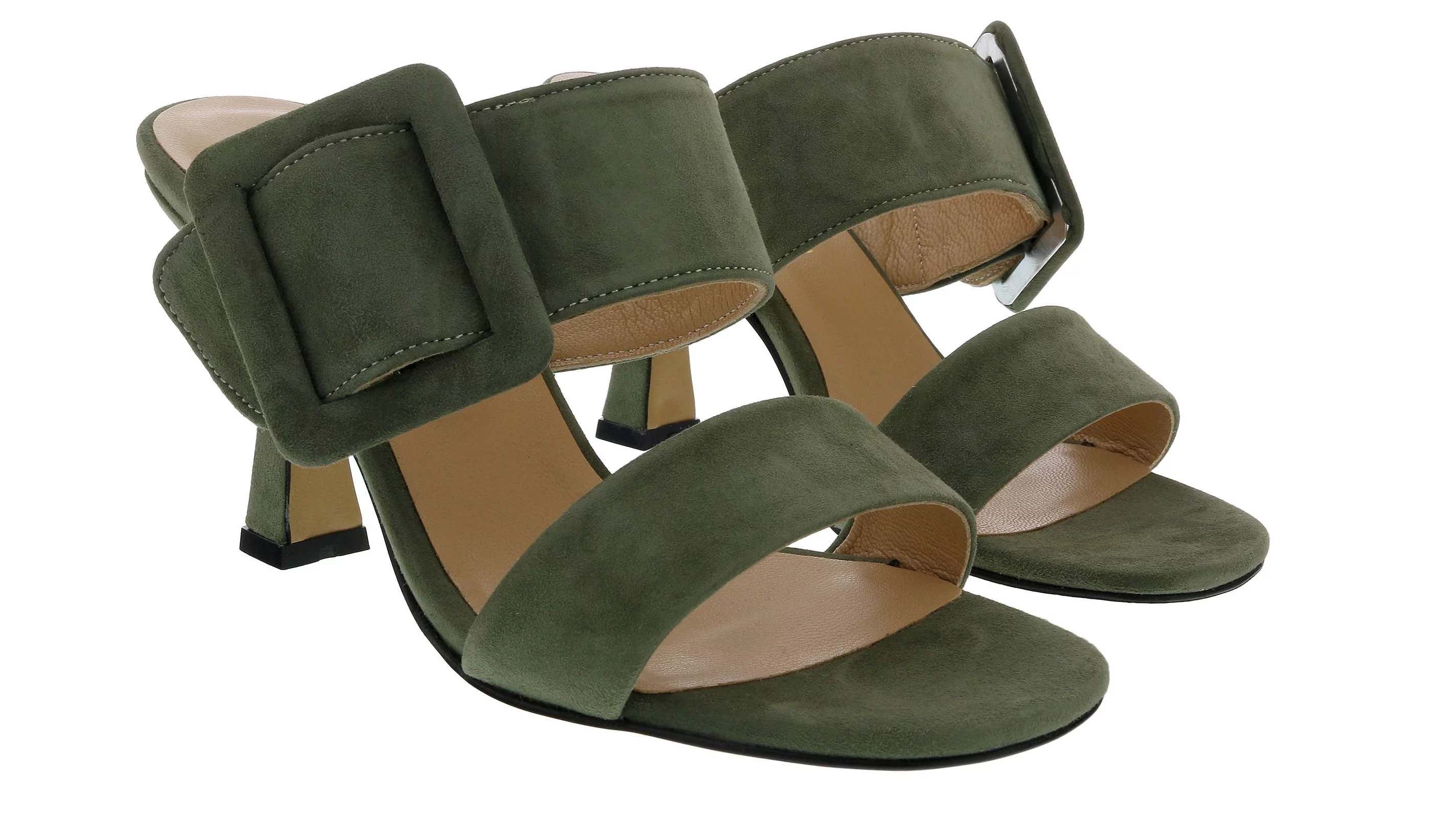 Ventutto Forest Green Wide Buckle High Heel Slide-7 for womens