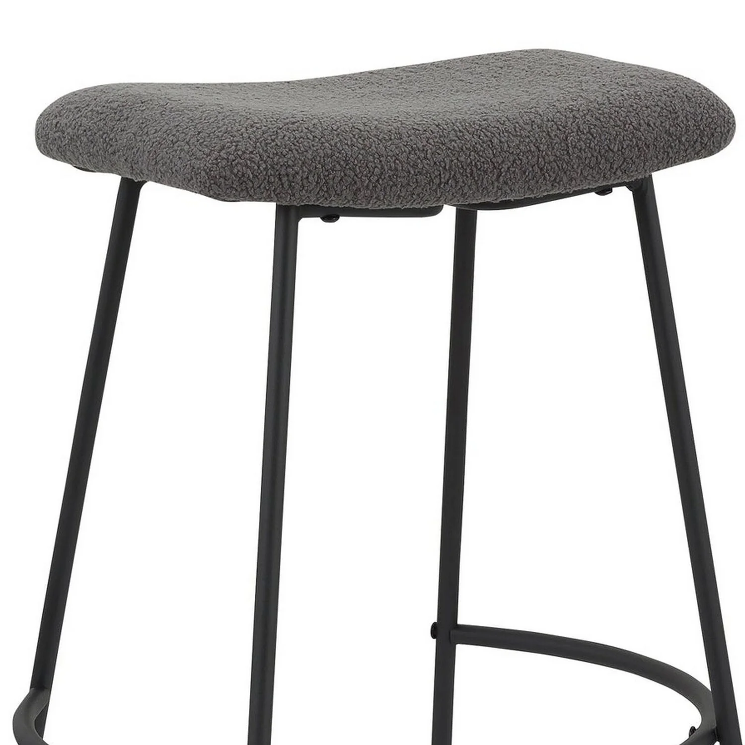 Benjara BM307572 26 in. Ast Saddle Seat Counter Height Stools, Black Metal & Gray - Set of 2