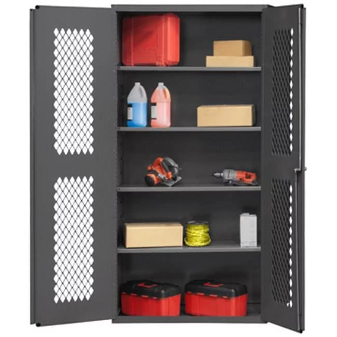 Durham EMDC-362472-4S-95 14 Gauge Flush Door Style Lockable Ventilated Cabinet with 4 Adjustable Shelves, Gray - 36 x 24 x 72 in.