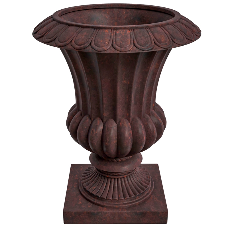 LeisureMod Lotus Modern Urn Planter in Fiberglass and Clay Brown