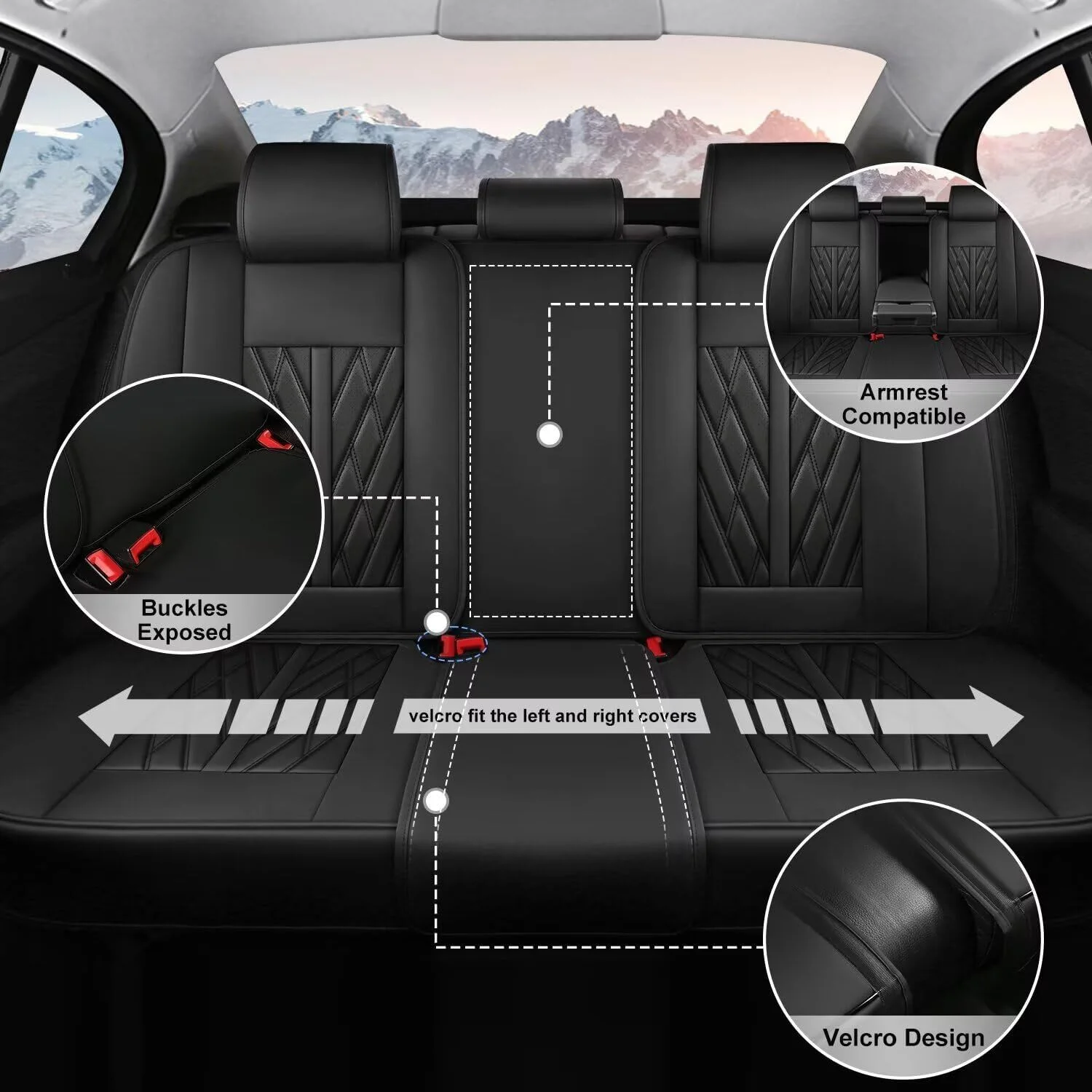 AOMSAZTO Fit Subaru Outback 2010-2024 Black Car seat Cover 5-seat Faux Leather Full Set Compatible Airbag