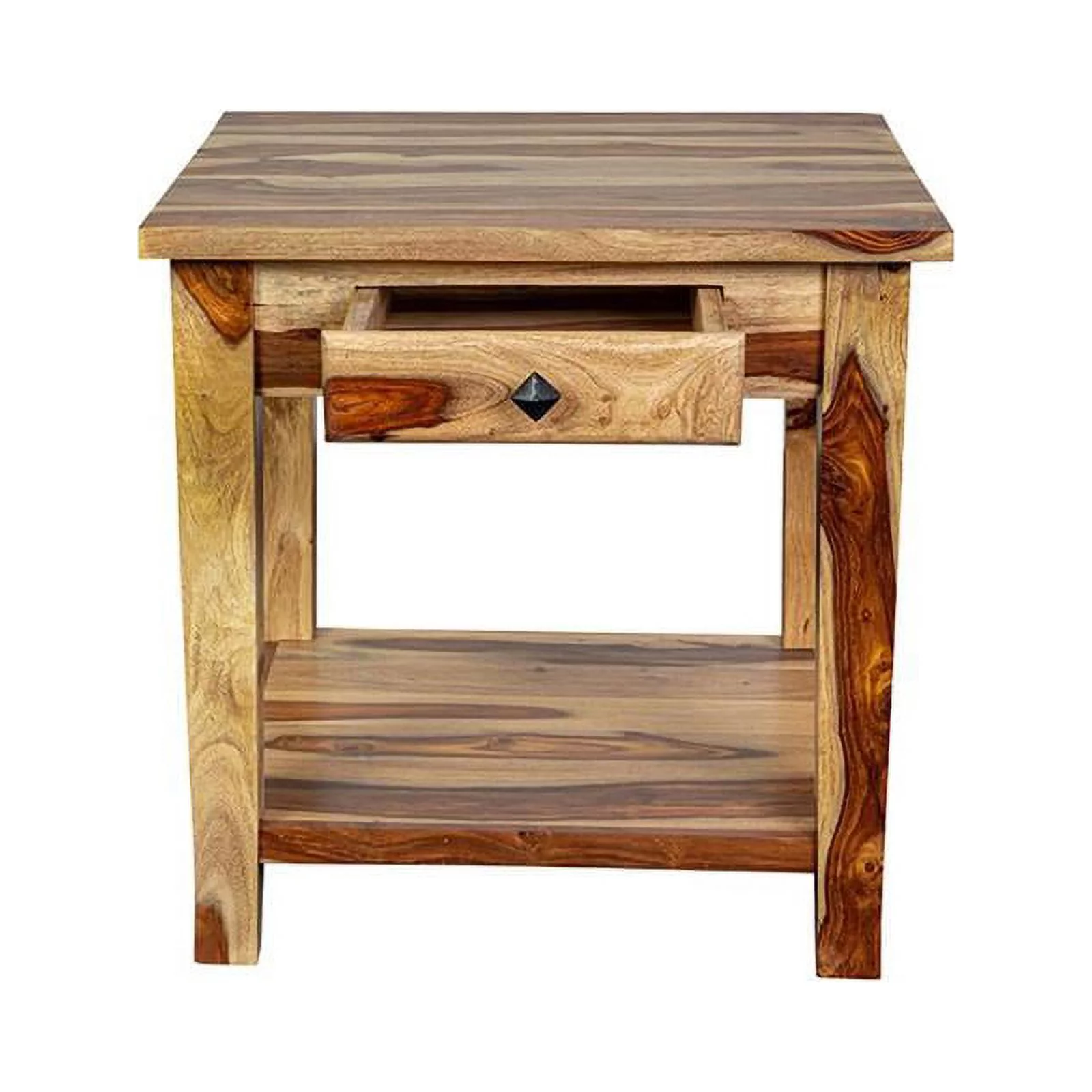 Home Square Solid Wood End Table with Drawer in Natural - Set of 2