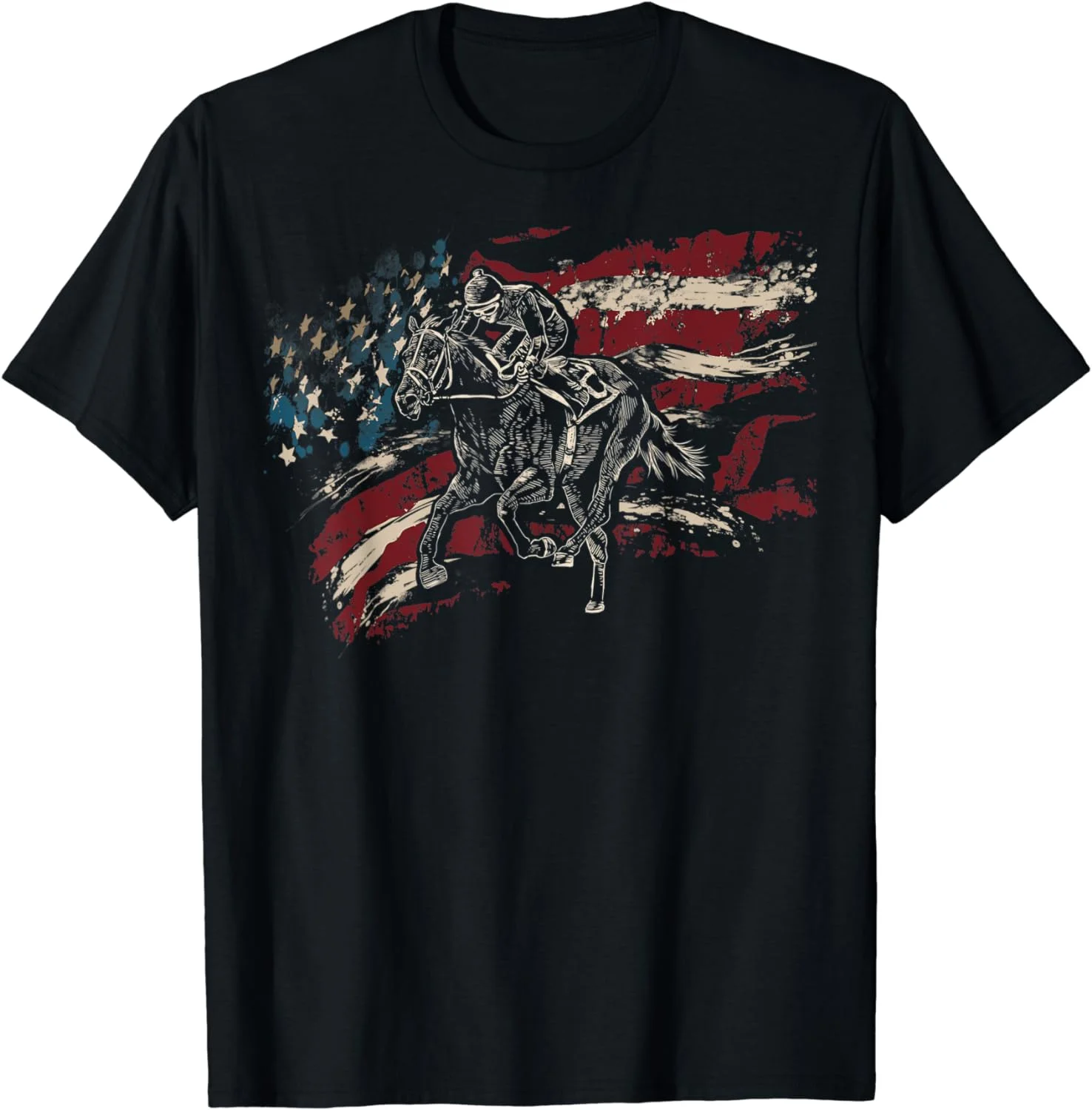 Derby Horse American Flag Horse Racing Race Horse Jockey T-Shirt