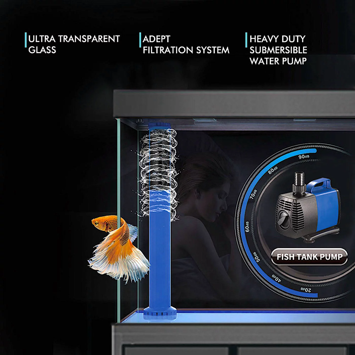 Aqua Dream 135 Gallon Tempered Glass All-in-one Aquarium Black With Gold