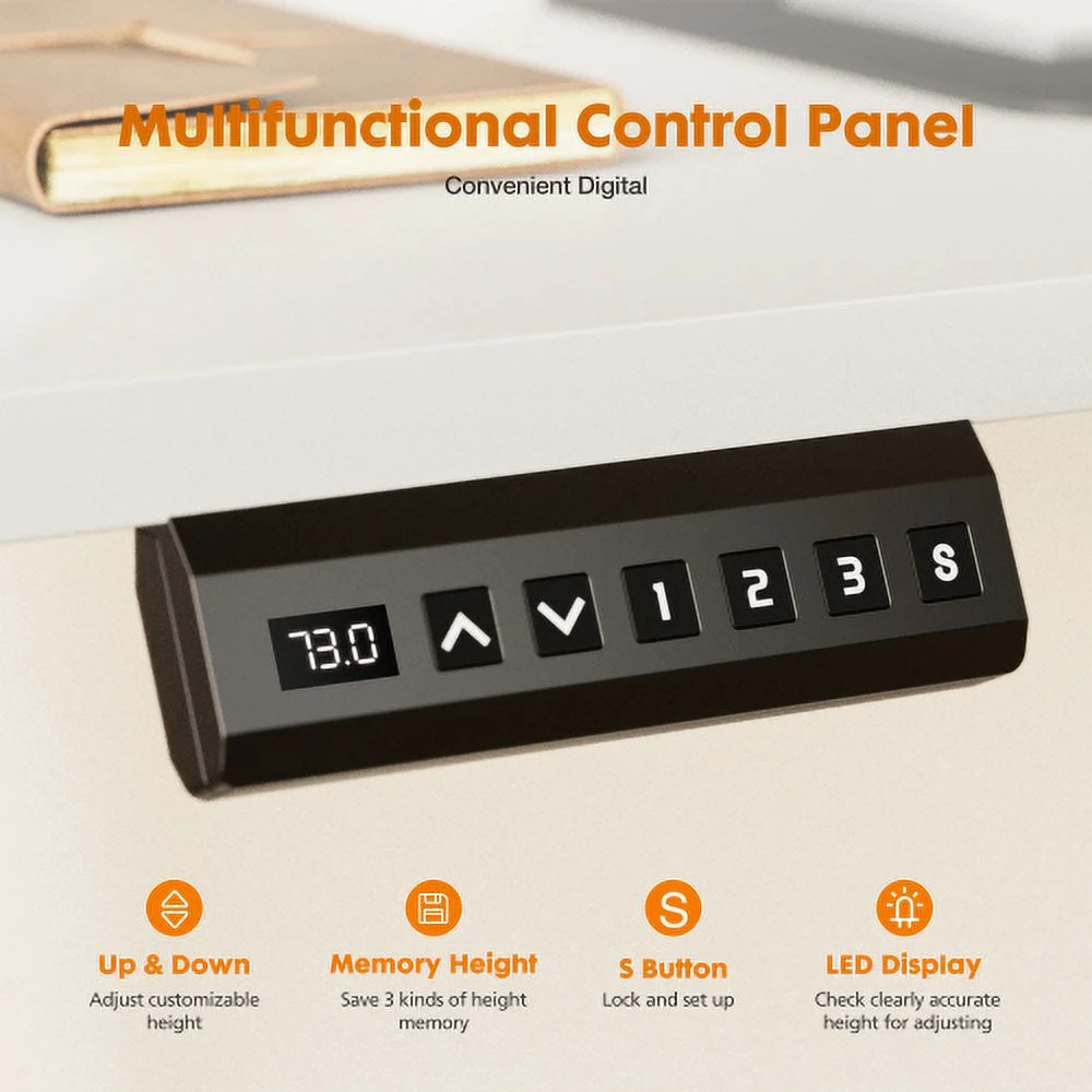 DremFaryoyo Home Office Height Adjustable Electric Standing Desk with   Double Drawer