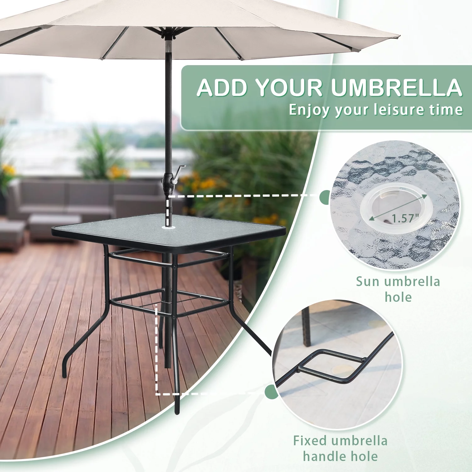 Vineego 5 Piece Patio Conversation Set Wicker Chairs Set with Tempered Glass Table, Beige