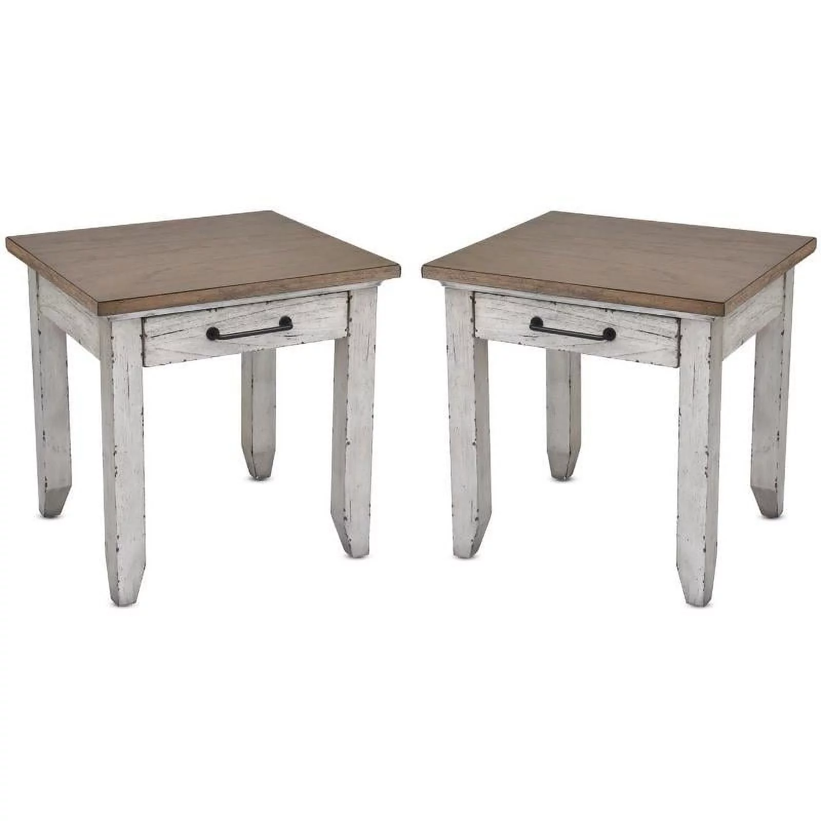 Home Square Rustic End Table in Ivory and Honey - Set of 2