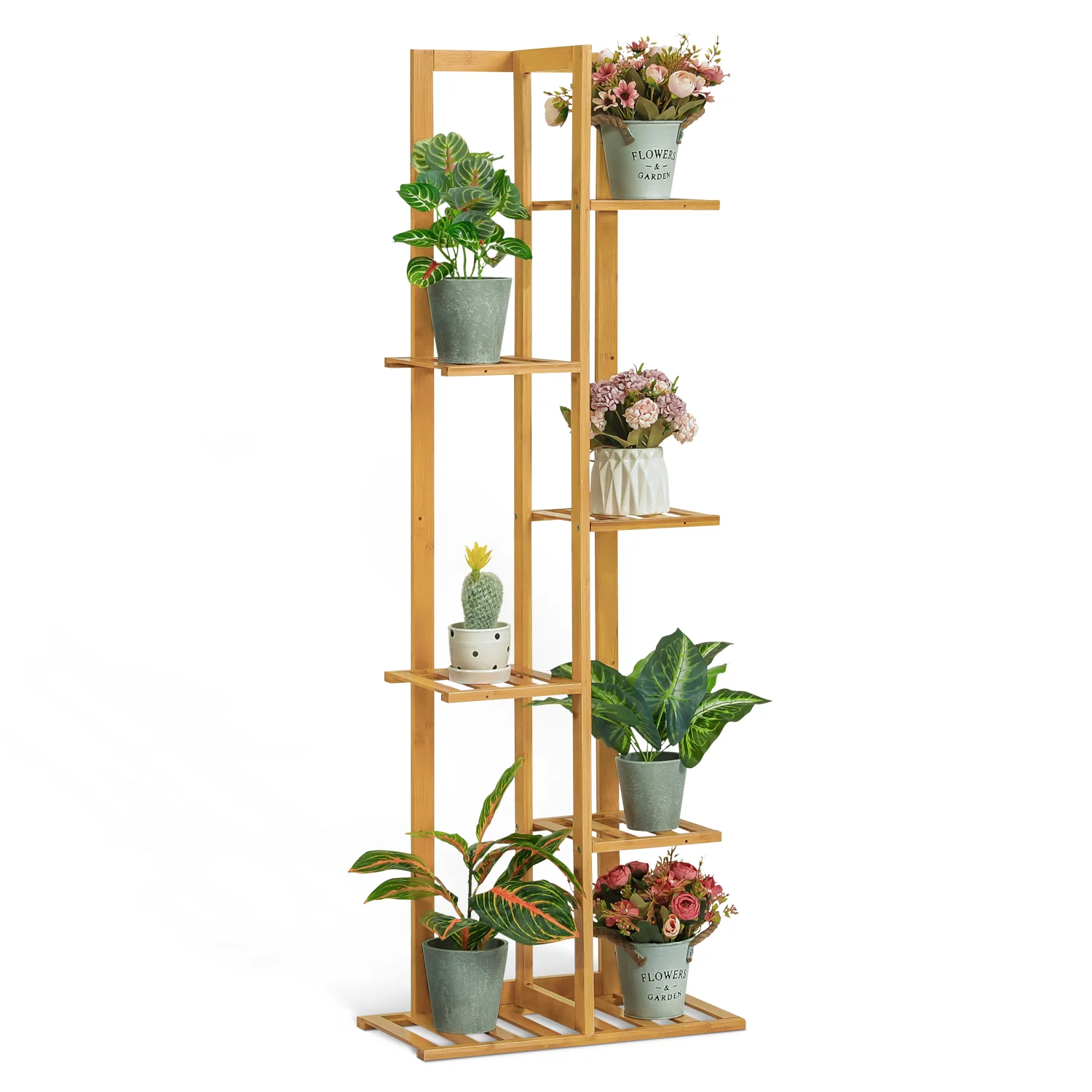 Magshion Bamboo 6 Tiers Plant Stand, Flower Storage Shelf Rack, Natural, for Home Indoor Outdoor