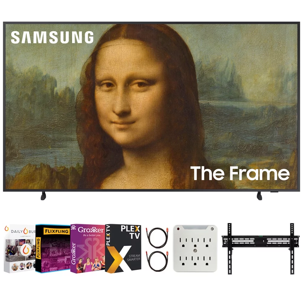 Samsung QN50LS03BAFXZA 50 inch The Frame QLED 4K UHD Quantum HDR Smart TV 2022 Bundle with 37-100 Inch TV Wall Mount + 6-Outlet Surge Adapter + 2x 6FT HDMI 2.0 Cable