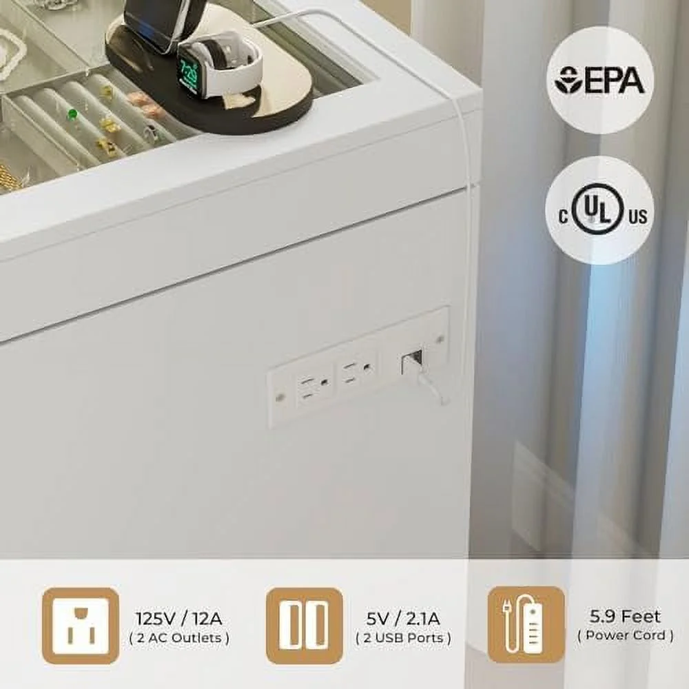 JYHOME LED Nightstand with Charging Station & Sliding Top  Black Night Stand with Glass Top & Jewelry Tray  Bedside Table with Drawers & Pull-Out Tray  Modern  End Table with