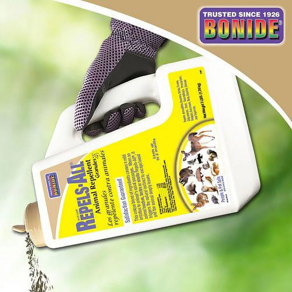 Bonide Repels-All Animal Repellent Granules, 3 lbs. Ready-to-Use Deer and Rabbit Repellent, Deter Pests from Lawn and Garden