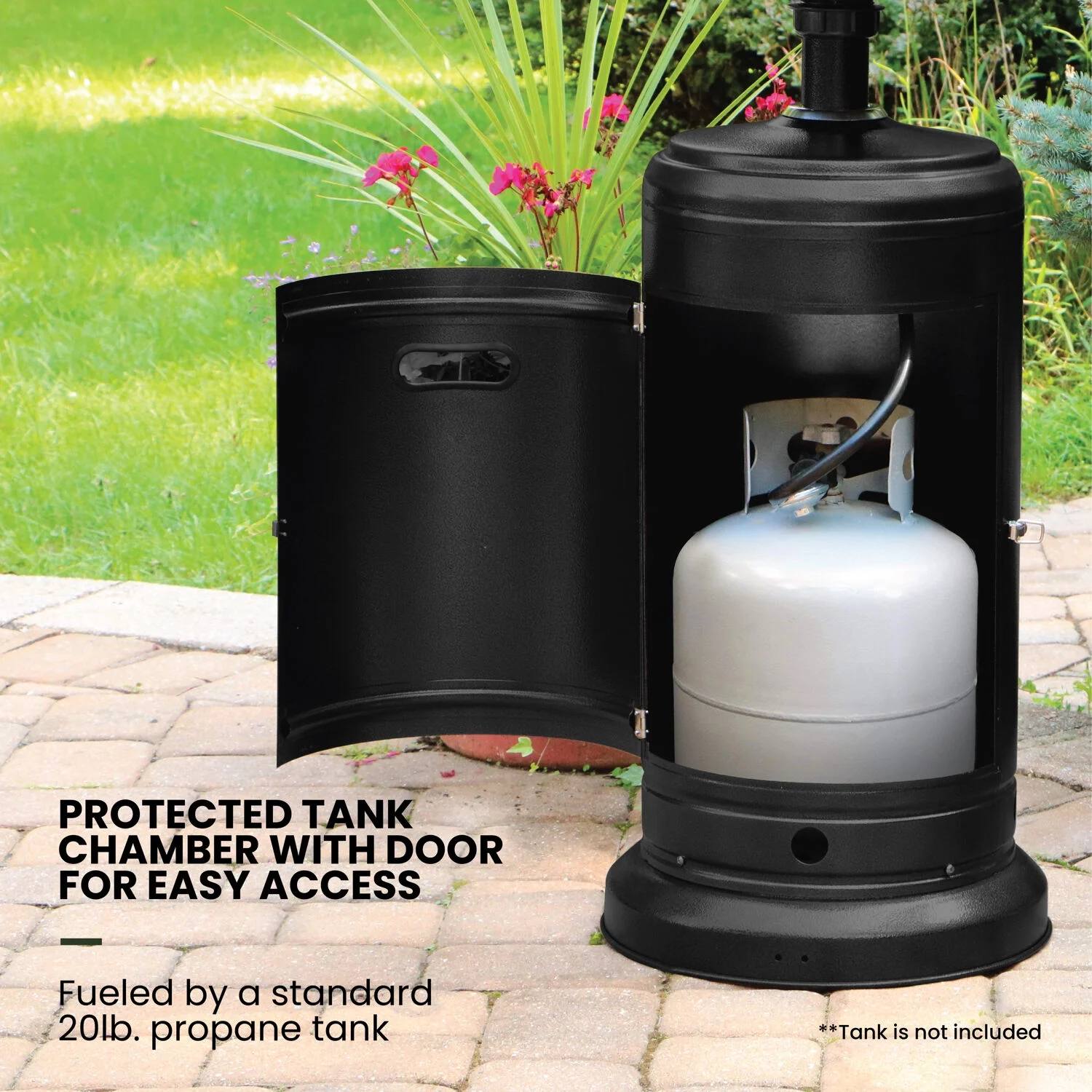 Hanover 7-ft. 48,000 BTU Steel Umbrella Propane Patio Heater in Black, HAN004BLK