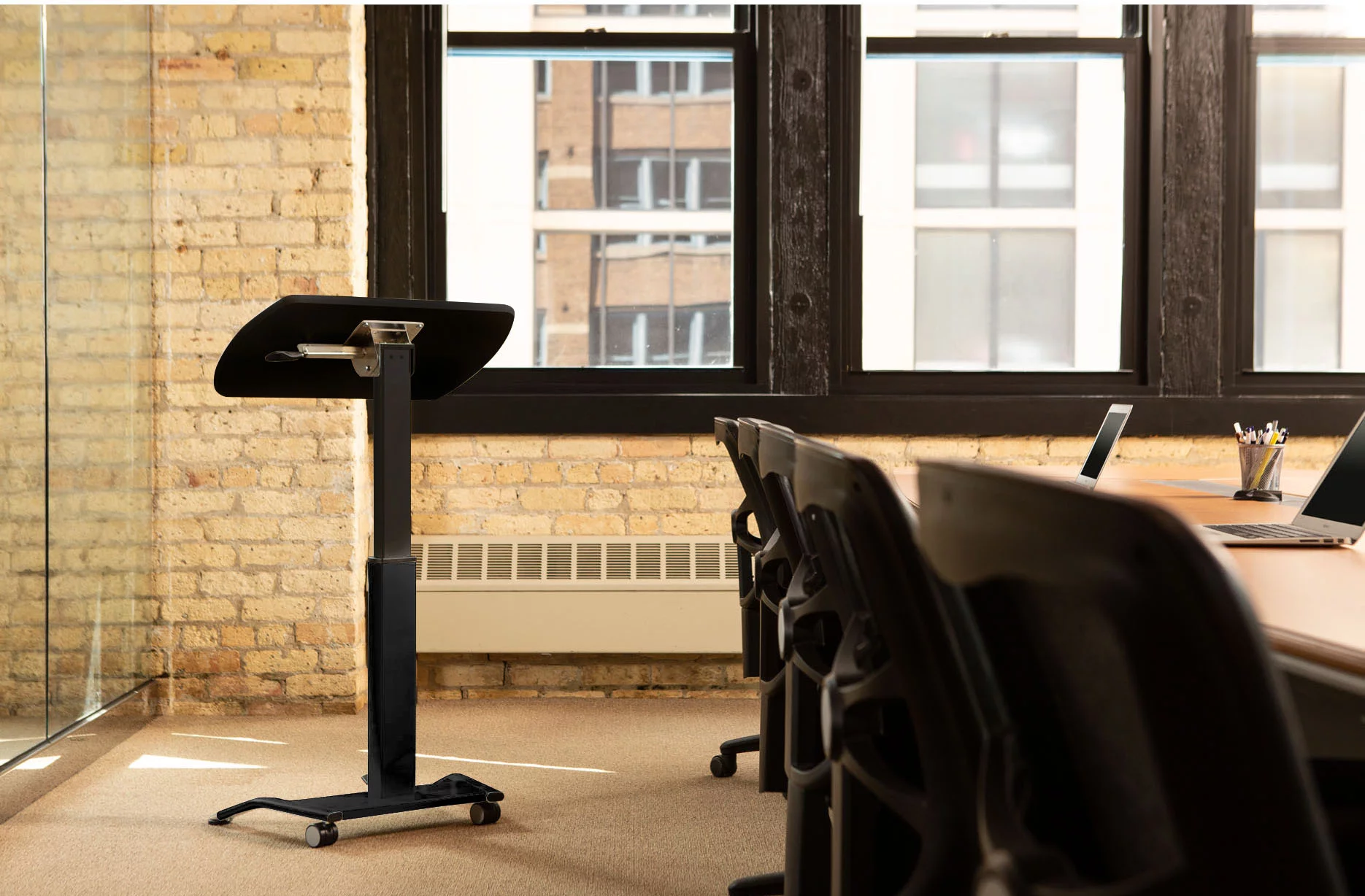 Pneumatic Adjustable-Height Lectern, Black