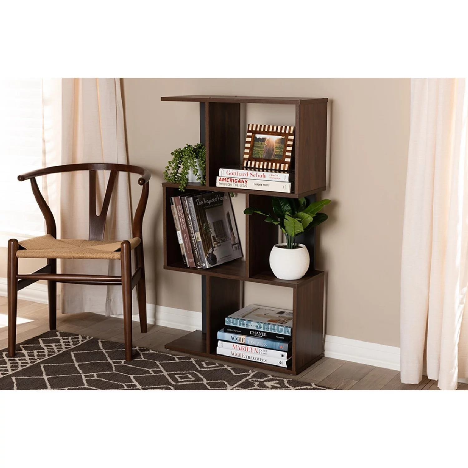 Baxton Studio Legende Modern and Contemporary Brown and Dark Grey Finished Display Bookcase
